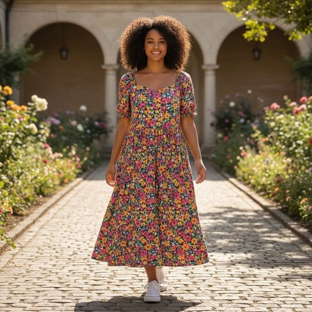 Yours Clothing Limited‎ Collection UK 18 US 14 Black Floral Bright Colorful